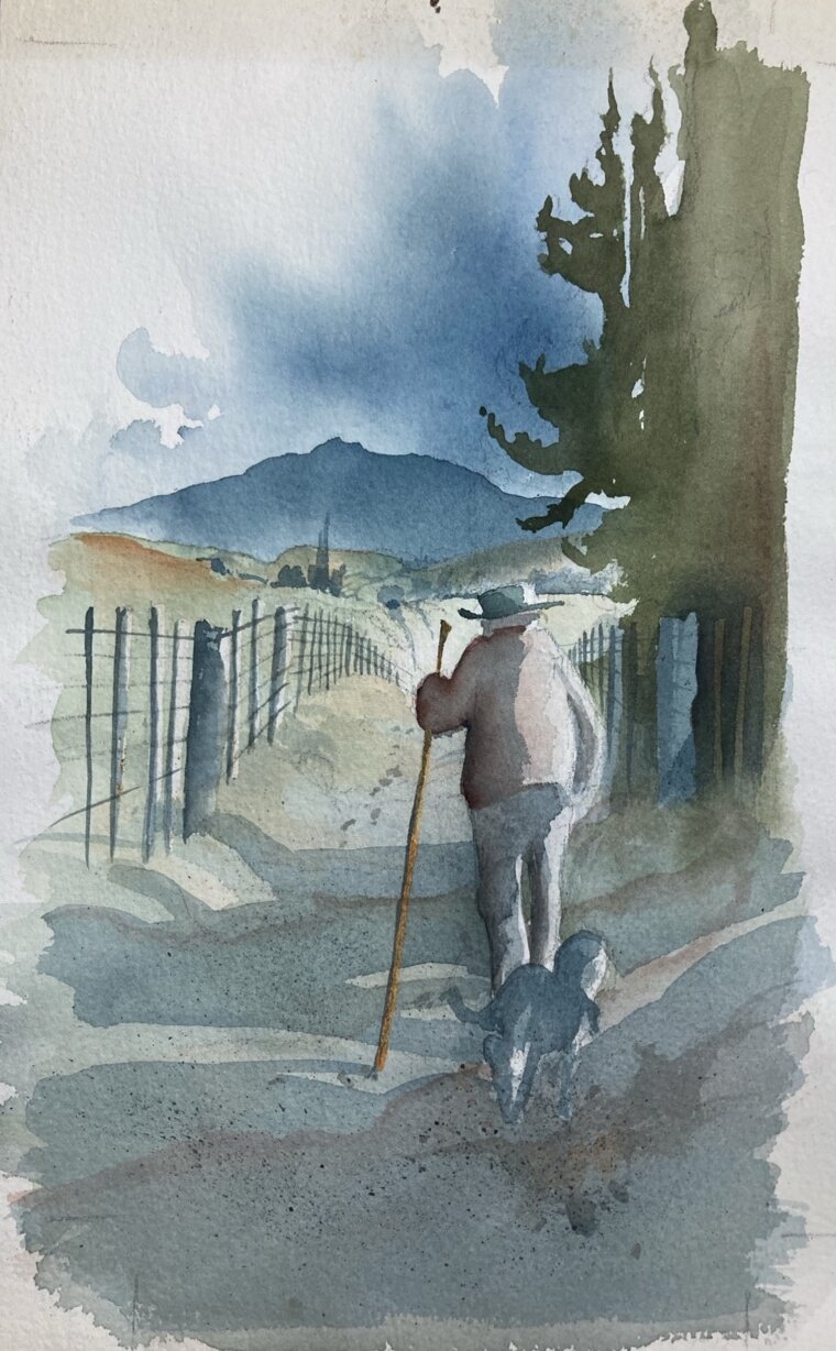 Painting_back of man walking with dog_CROPPED