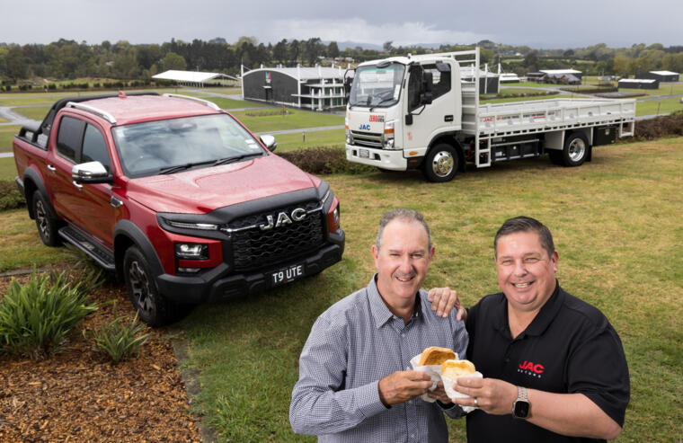 A handshake, a pie, and a signed partnership between Fieldays and the ‘JAC of all trades’